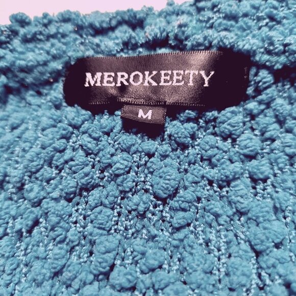 Merokeety Teal Oversized Lagenlook Popcorn Knit Open Front Cardigan - Picture 5 of 8